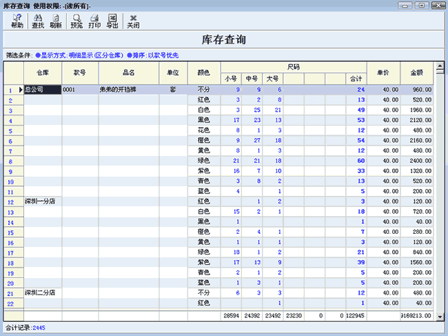 服装库存报表