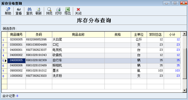 库存分布显示条码