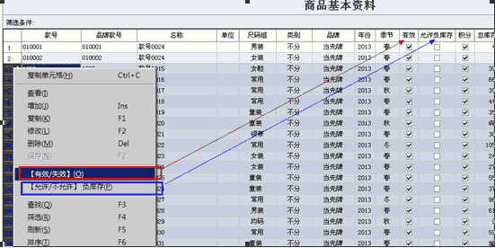 款号批量更改有效及负库存