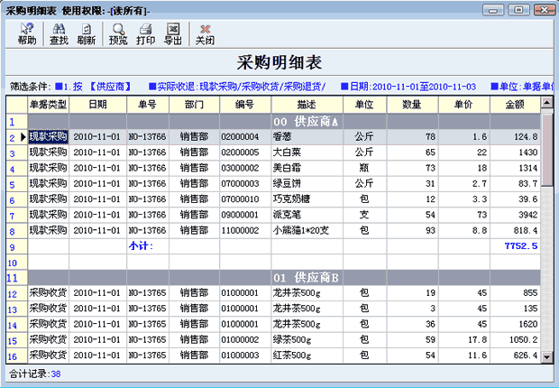 采购明细表采购汇总表