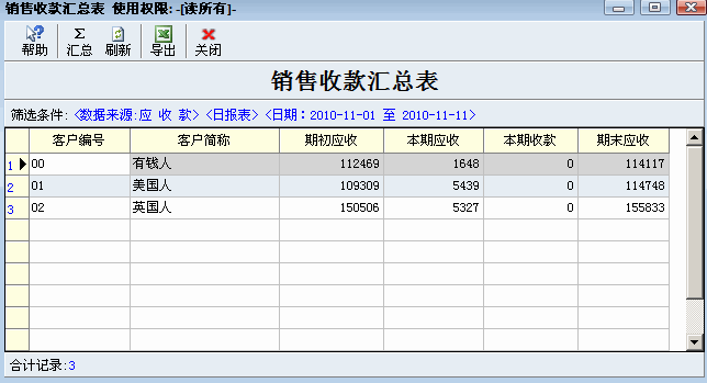 销售应收款汇总表