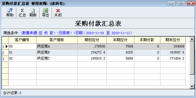 采购应付款汇总