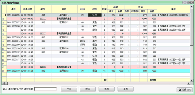 POS销售明细表