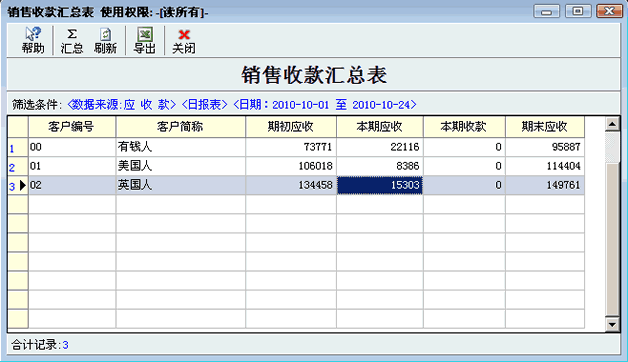 销售收款汇总表