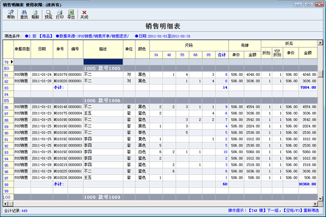 销售明细表-按商品分组